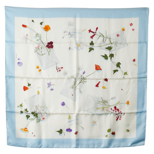 エルメス カレ90 Des fleurs pour le dire 花の手紙 スカーフ ライトブルー マルチカラー シルク レディース HERMES 【中古】