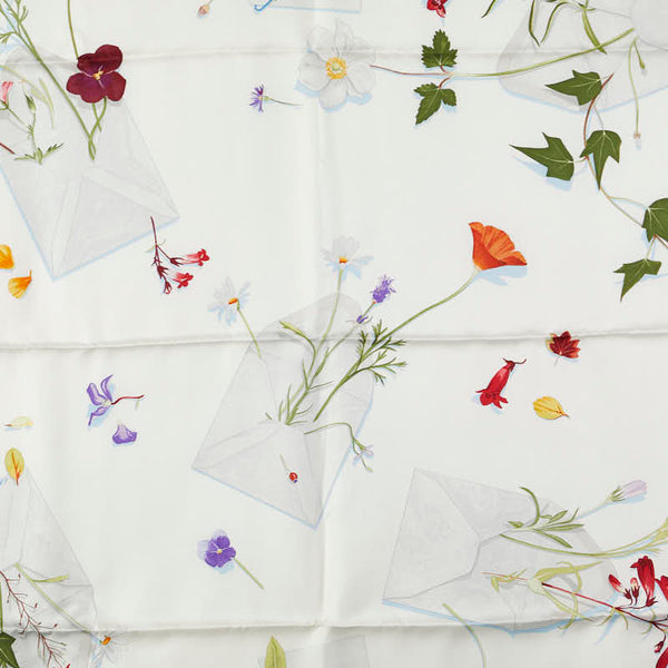 エルメス カレ90 Des fleurs pour le dire 花の手紙 スカーフ ライトブルー マルチカラー シルク レディース HERMES 【中古】
