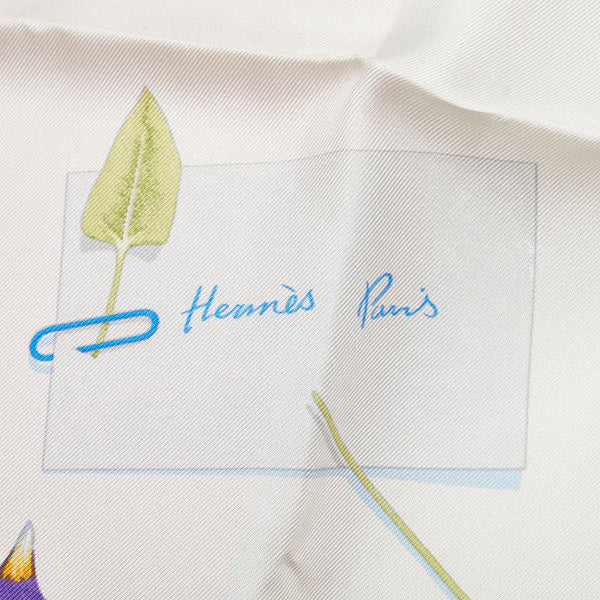エルメス カレ90 Des fleurs pour le dire 花の手紙 スカーフ ライトブルー マルチカラー シルク レディース HERMES 【中古】