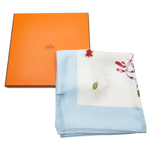 エルメス カレ90 Des fleurs pour le dire 花の手紙 スカーフ ライトブルー マルチカラー シルク レディース HERMES 【中古】