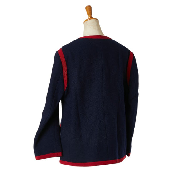 グッチ タイガーキャットボタン ノーカラージャケット ジップアップ サイズ：44 545460 ネイビー レッド ウール ナイロン レディース GUCCI 【中古】