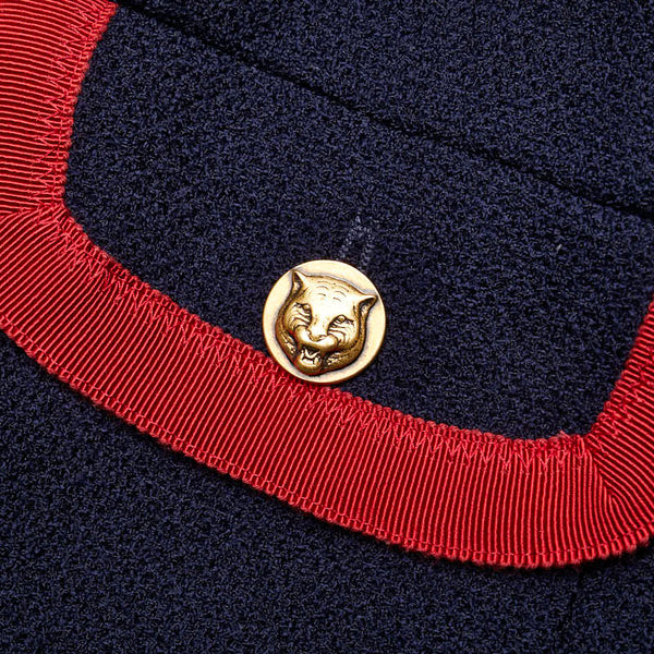 グッチ タイガーキャットボタン ノーカラージャケット ジップアップ サイズ：44 545460 ネイビー レッド ウール ナイロン レディース GUCCI 【中古】