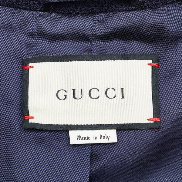 グッチ タイガーキャットボタン ノーカラージャケット ジップアップ サイズ：44 545460 ネイビー レッド ウール ナイロン レディース GUCCI 【中古】