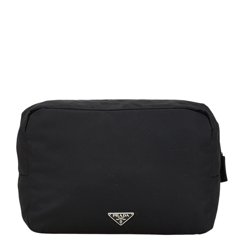 プラダ 三角ロゴプレート ポーチ ブラック ナイロン レディース PRADA 【中古】
