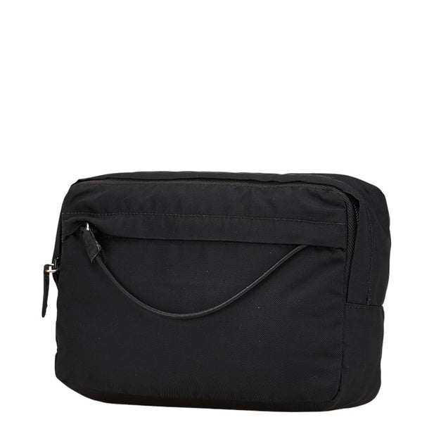 プラダ 三角ロゴプレート ポーチ ブラック ナイロン レディース PRADA 【中古】