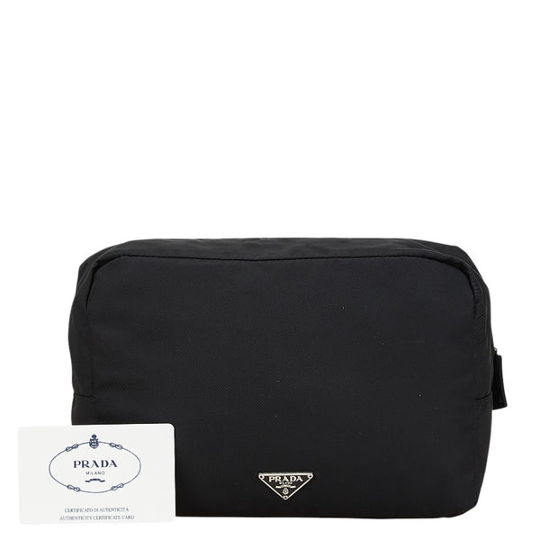 プラダ 三角ロゴプレート ポーチ ブラック ナイロン レディース PRADA 【中古】