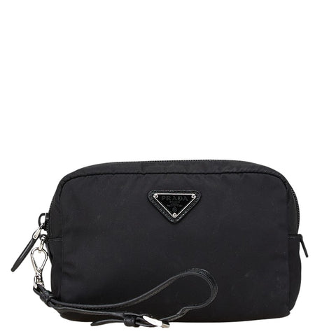 プラダ ヴェラ Re-Nylon トライアングルロゴ ポーチ 小物入れ ブラック ナイロン レディース PRADA 【中古】