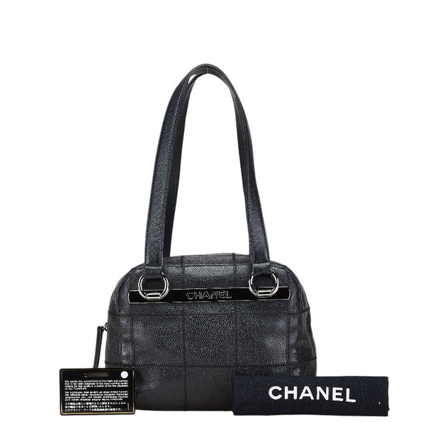 シャネル チョコバー ミニハンドバッグ ワンショルダーバッグ ブラック キャビアスキン レディース CHANEL 【中古】