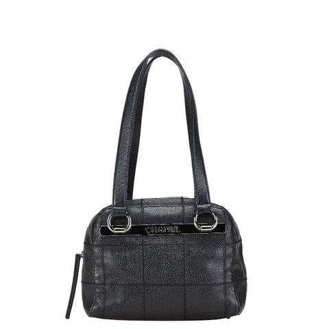 シャネル チョコバー ミニハンドバッグ ワンショルダーバッグ ブラック キャビアスキン レディース CHANEL 【中古】