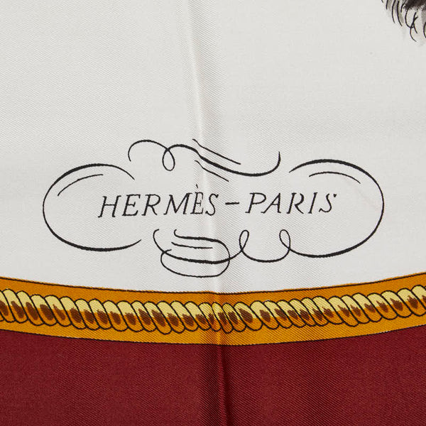 エルメス カレ90 REPRISE 乗馬風景 スカーフ ワインレッド マルチカラー シルク レディース HERMES 【中古】