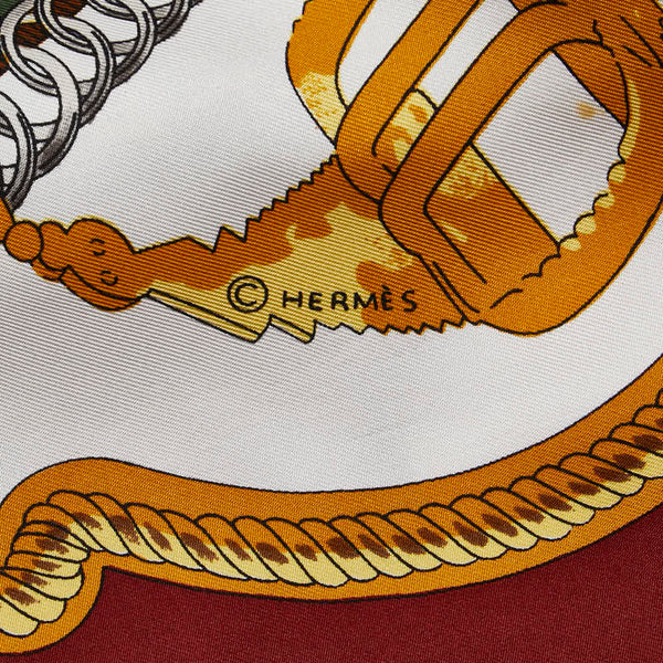 エルメス カレ90 REPRISE 乗馬風景 スカーフ ワインレッド マルチカラー シルク レディース HERMES 【中古】