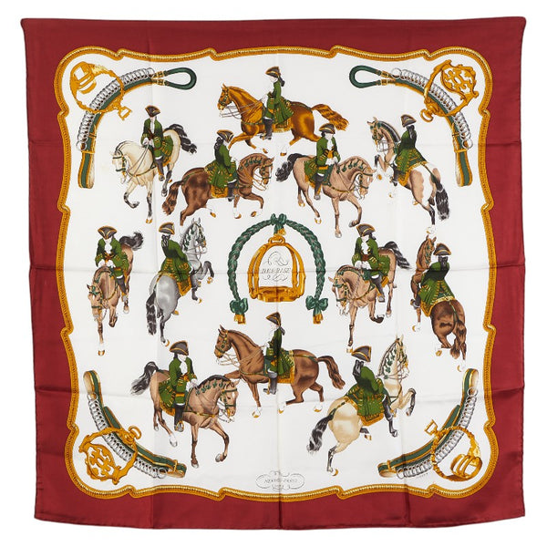 エルメス カレ90 REPRISE 乗馬風景 スカーフ ワインレッド マルチカラー シルク レディース HERMES 【中古】