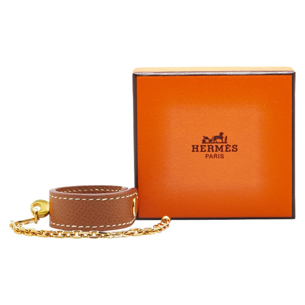エルメス ノマド 手袋ホルダー グローブホルダー ブラウン ゴールド レザー メッキ メンズ HERMES 【中古】