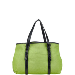 ボッテガヴェネタ トートバッグ グリーン ブラック キャンバス レザー レディース BOTTEGAVENETA 【中古】