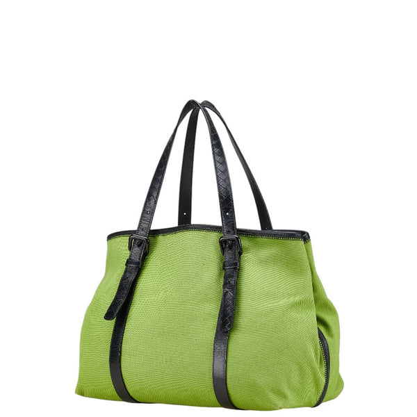 ボッテガヴェネタ トートバッグ グリーン ブラック キャンバス レザー レディース BOTTEGAVENETA 【中古】