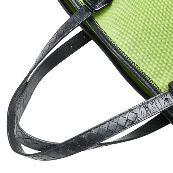 ボッテガヴェネタ トートバッグ グリーン ブラック キャンバス レザー レディース BOTTEGAVENETA 【中古】
