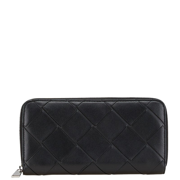 ボッテガヴェネタ マキシイントレチャート 長財布 ラウンドファスナー ブラック レザー レディース BOTTEGAVENETA 【中古】