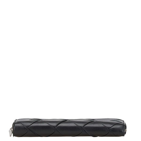 ボッテガヴェネタ マキシイントレチャート 長財布 ラウンドファスナー ブラック レザー レディース BOTTEGAVENETA 【中古】