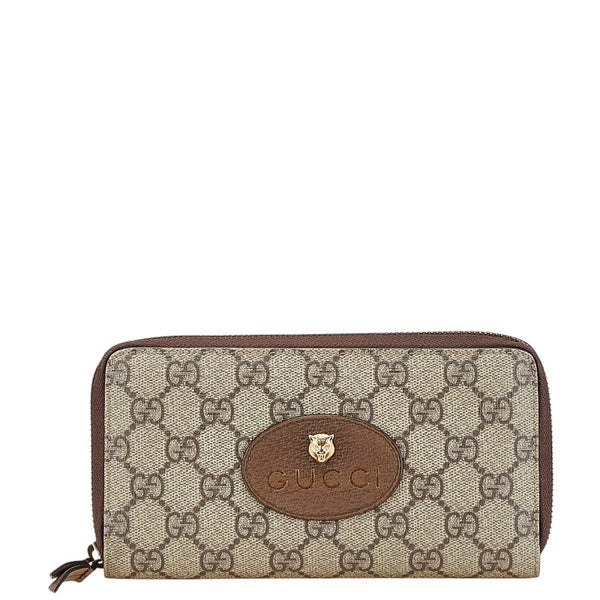 グッチ GGスプリーム ネオビンテージ 長財布 ラウンドファスナー ベージュ ブラウン PVC レザー レディース GUCCI 【中古】
