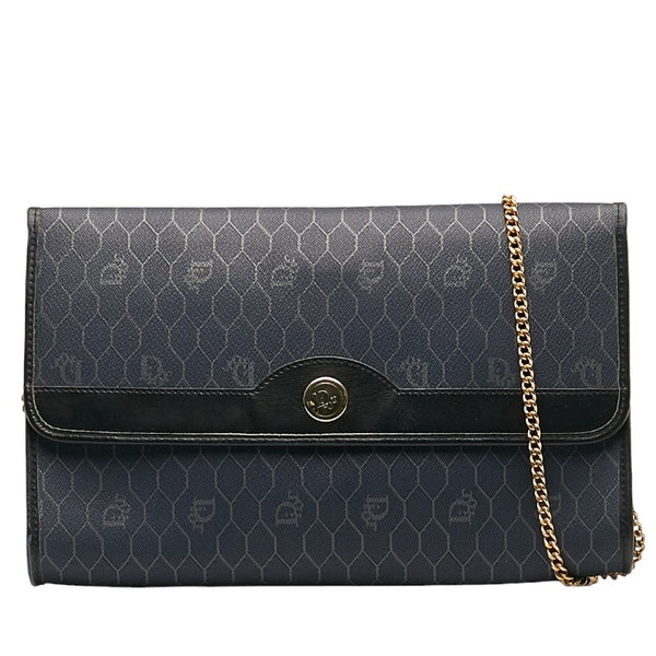 ディオール ハニカム柄 チェーン 斜め掛け ショルダーバッグ ネイビー PVC レザー レディース Dior 【中古】