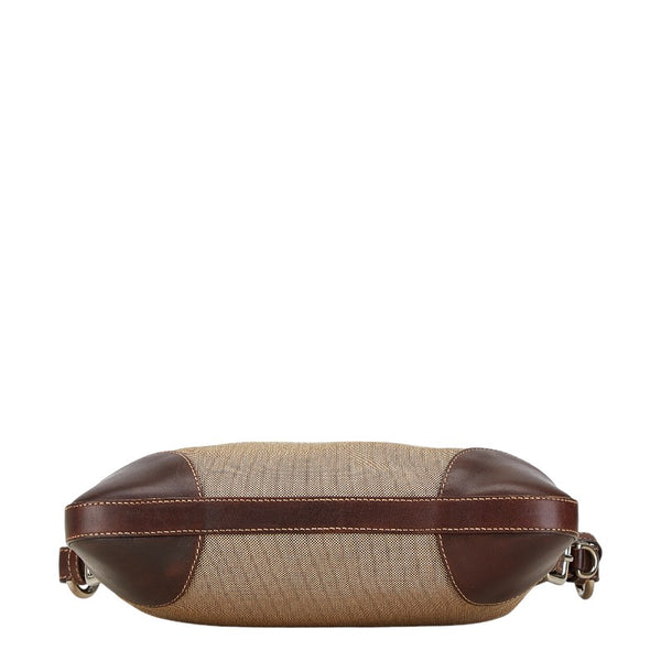 プラダ ジャガードロゴ ショルダーバッグ BT0534 ベージュ ブラウン キャンバス レザー レディース PRADA 【中古】