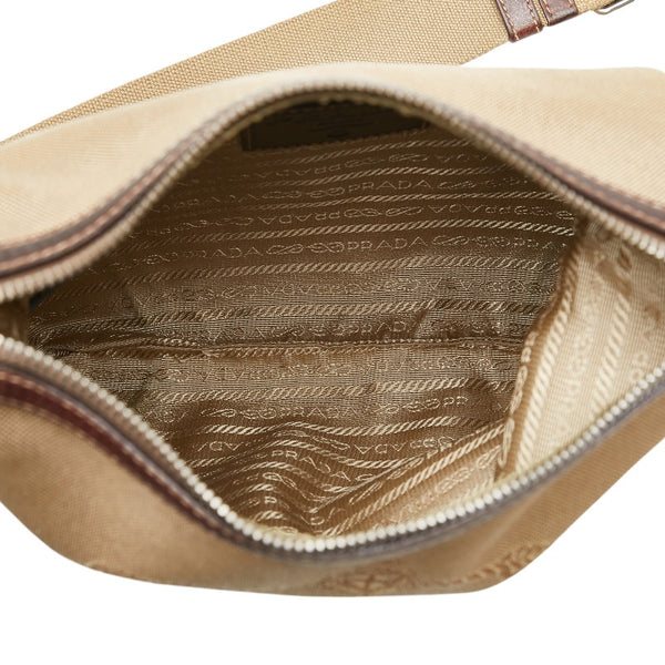 プラダ ジャガードロゴ ショルダーバッグ BT0534 ベージュ ブラウン キャンバス レザー レディース PRADA 【中古】