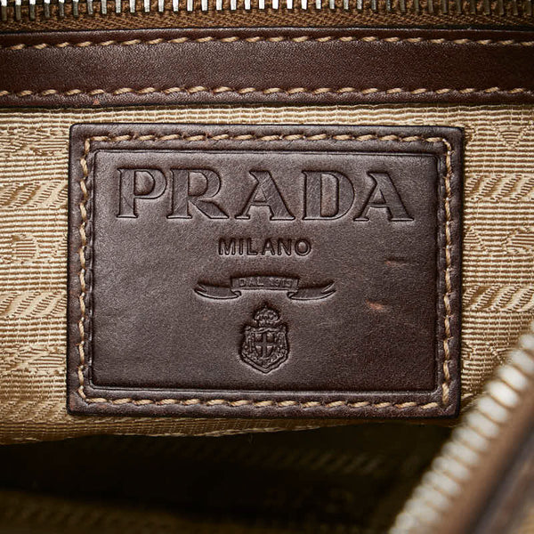 プラダ ジャガードロゴ ショルダーバッグ BT0534 ベージュ ブラウン キャンバス レザー レディース PRADA 【中古】