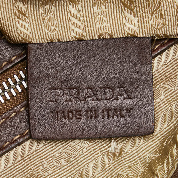 プラダ ジャガードロゴ ショルダーバッグ BT0534 ベージュ ブラウン キャンバス レザー レディース PRADA 【中古】