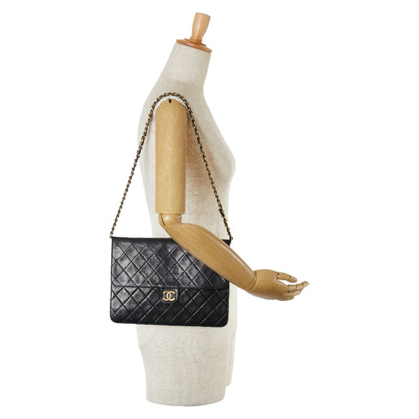 シャネル マトラッセ プッシュロック チェーン ショルダーバッグ ブラック ラムスキン レディース CHANEL 【中古】