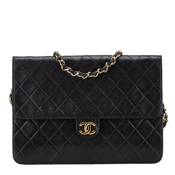 シャネル マトラッセ プッシュロック チェーン ショルダーバッグ ブラック ラムスキン レディース CHANEL 【中古】