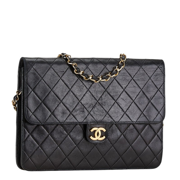 シャネル マトラッセ プッシュロック チェーン ショルダーバッグ ブラック ラムスキン レディース CHANEL 【中古】