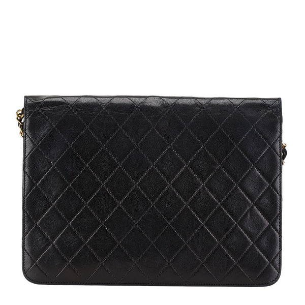 シャネル マトラッセ プッシュロック チェーン ショルダーバッグ ブラック ラムスキン レディース CHANEL 【中古】