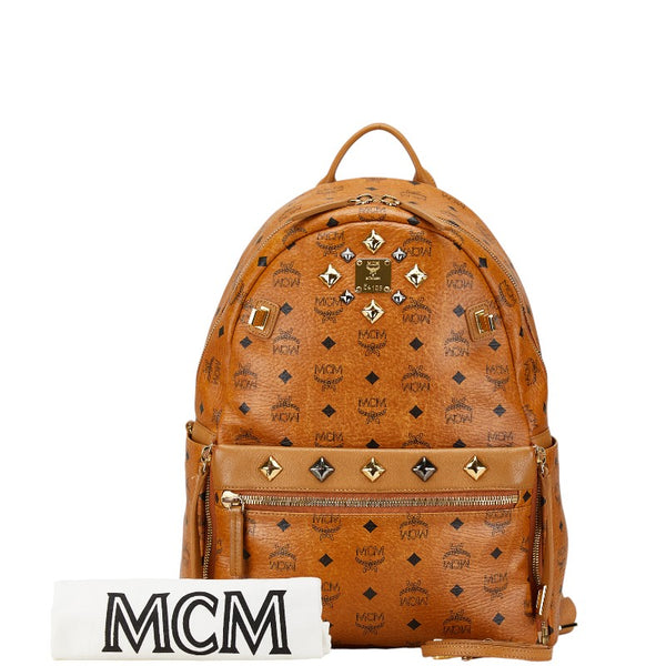 エム シー エム ヴィセトス スタッズ リュック バックパック ショルダバック 2WAY ブラウン レザー レディース MCM 【中古】