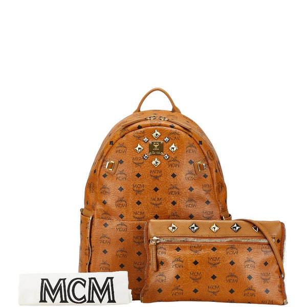 エム シー エム ヴィセトス スタッズ リュック バックパック ショルダバック 2WAY ブラウン レザー レディース MCM 【中古】