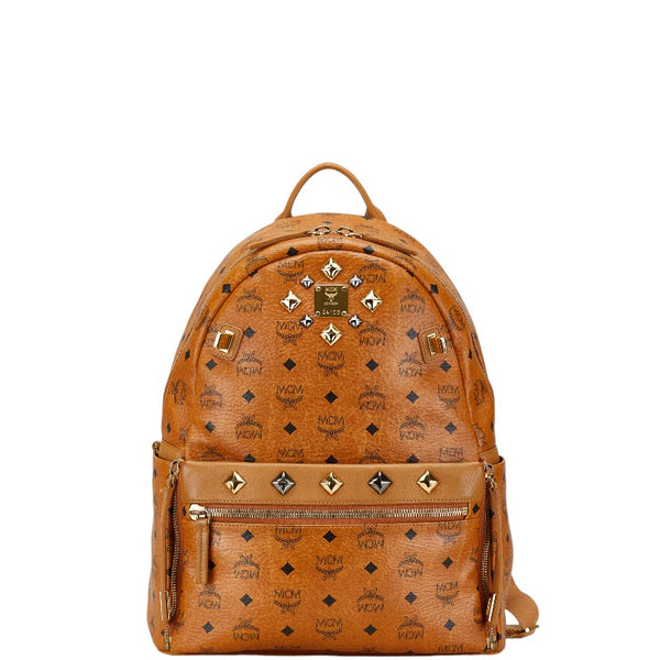 エム シー エム ヴィセトス スタッズ リュック バックパック ショルダバック 2WAY ブラウン レザー レディース MCM 【中古】