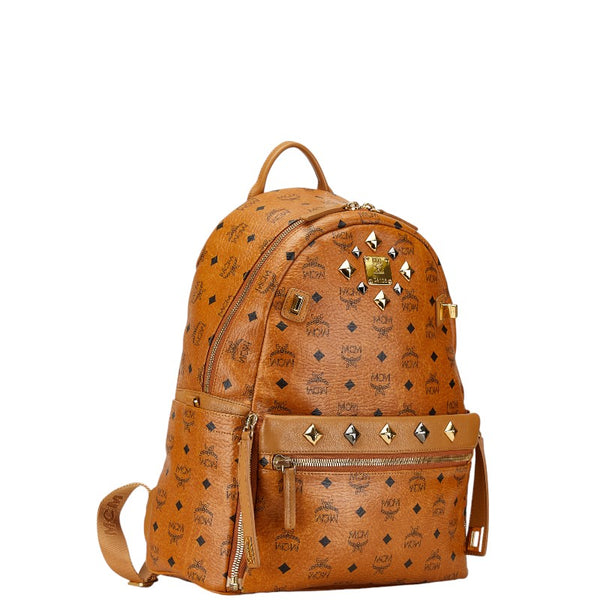 エム シー エム ヴィセトス スタッズ リュック バックパック ショルダバック 2WAY ブラウン レザー レディース MCM 【中古】