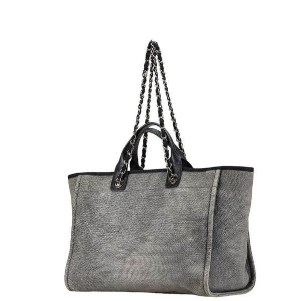 シャネル ドーヴィルMM ハンドバッグ トートバッグ グレー ブラック キャンバス レザー レディース CHANEL 【中古】