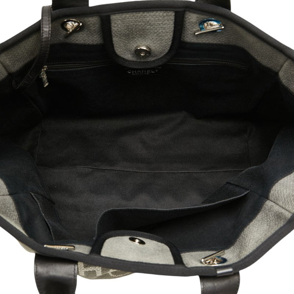 シャネル ドーヴィルMM ハンドバッグ トートバッグ グレー ブラック キャンバス レザー レディース CHANEL 【中古】