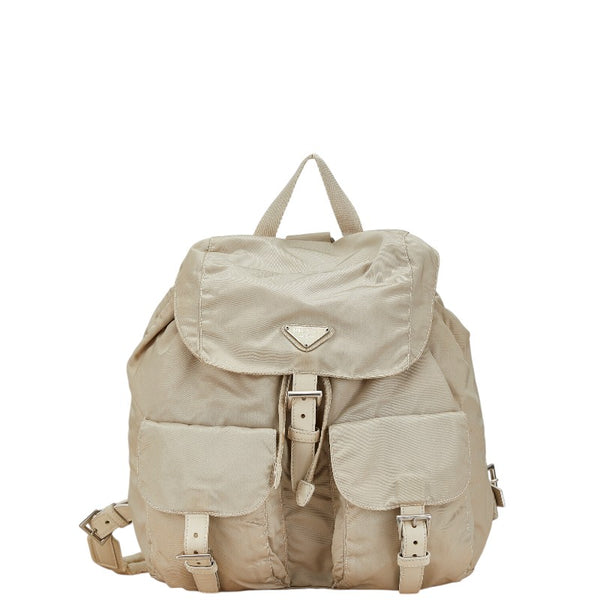 プラダ 三角ロゴプレート リュック バックパック BL0259 ベージュ ナイロン レザー レディース PRADA 【中古】