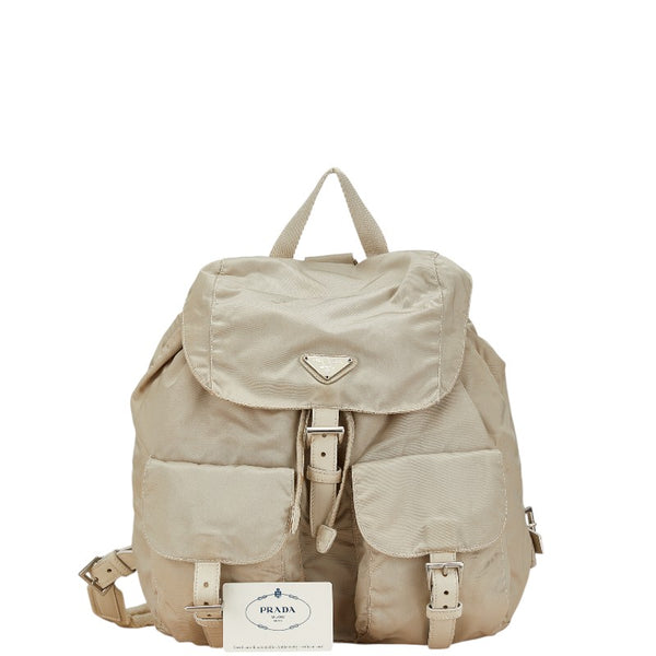 プラダ 三角ロゴプレート リュック バックパック BL0259 ベージュ ナイロン レザー レディース PRADA 【中古】