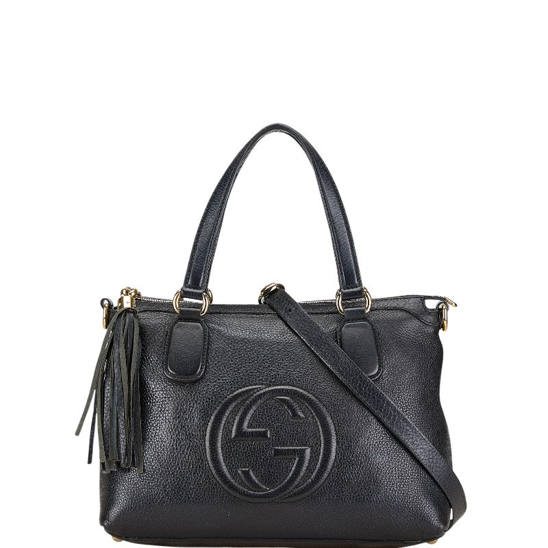 グッチ インターロッキングG ソーホー ハンドバッグ ショルダーバッグ 2WAY 308362 ブラック レザー レディース GUCCI 【中古】