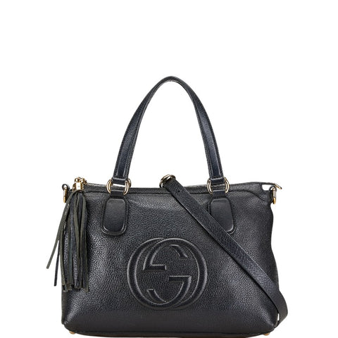 グッチ インターロッキングG ソーホー ハンドバッグ ショルダーバッグ 2WAY 308362 ブラック レザー レディース GUCCI 【中古】