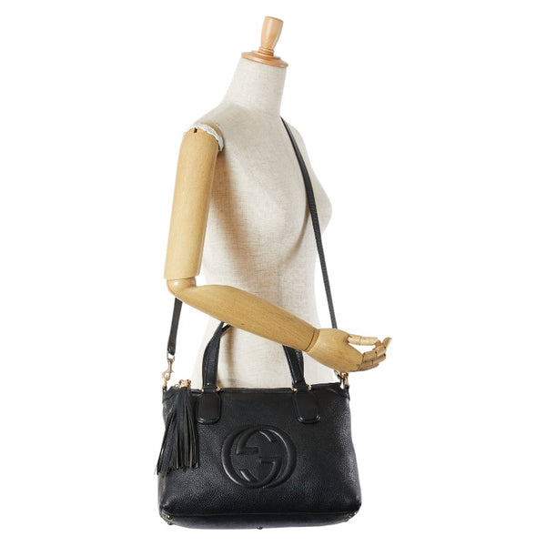 グッチ インターロッキングG ソーホー ハンドバッグ ショルダーバッグ 2WAY 308362 ブラック レザー レディース GUCCI 【中古】