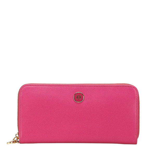 ロエベ アナグラム ラウンドファスナー 長財布 ピンク レザー レディース LOEWE 【中古】