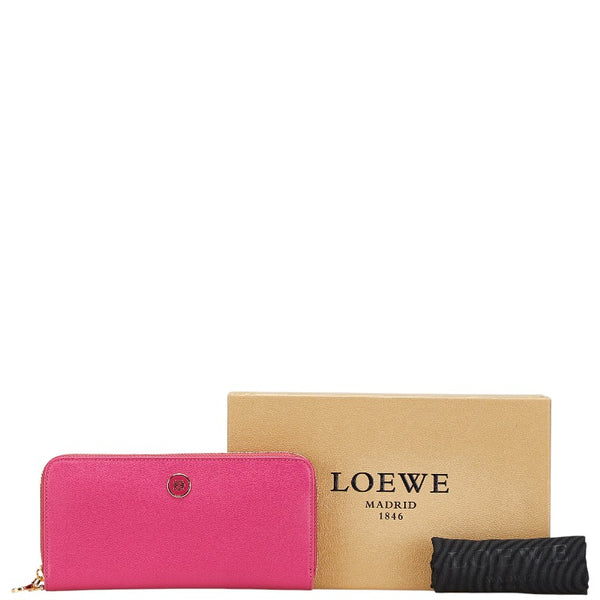 ロエベ アナグラム ラウンドファスナー 長財布 ピンク レザー レディース LOEWE 【中古】