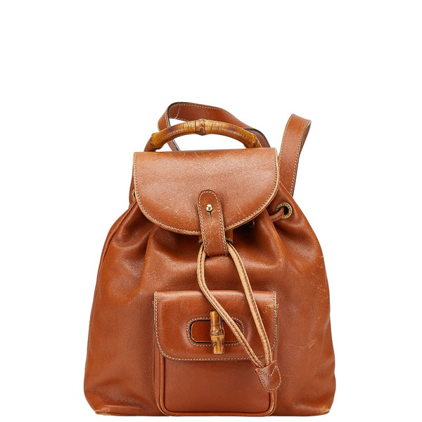 グッチ バンブー リュック バックパック 003 2058 0030 ブラウン レザー レディース GUCCI 【中古】