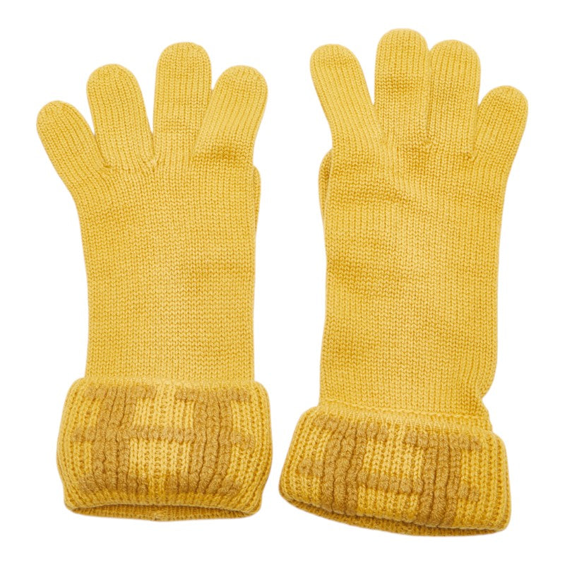 エルメス マルジェラ期 Hロゴ刺繍 ニットグローブ 手袋 マスタード イエロー カシミヤ レディース HERMES 【中古】