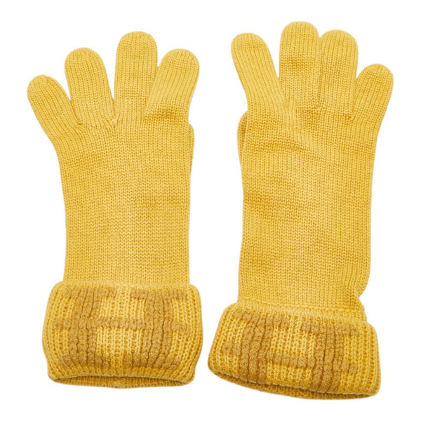 エルメス マルジェラ期 Hロゴ刺繍 ニットグローブ 手袋 マスタード イエロー カシミヤ レディース HERMES 【中古】