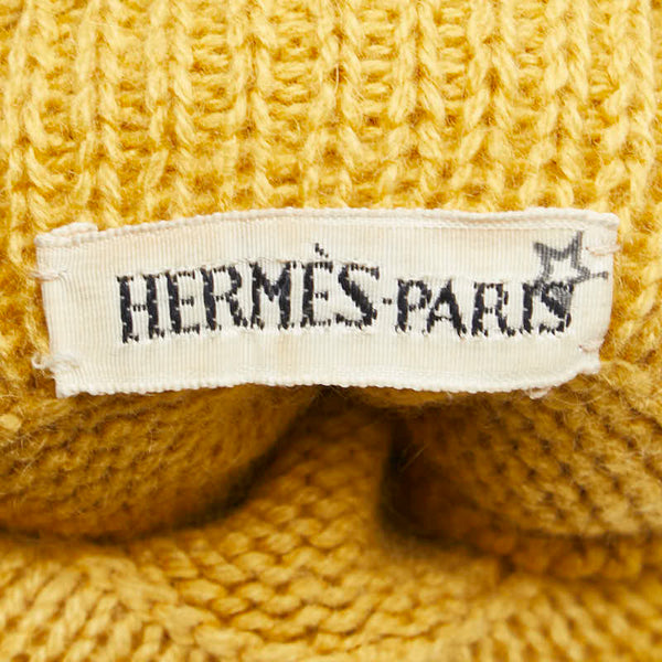 エルメス マルジェラ期 Hロゴ刺繍 ニットグローブ 手袋 マスタード イエロー カシミヤ レディース HERMES 【中古】