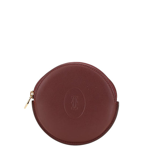 カルティエ マストライン コインケース ワインレッド ボルドー レザー レディース CARTIER 【中古】